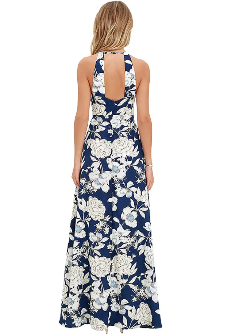 TastyHottie - Maxi Boho Dress Halter Neck Floral Print Sleeveless