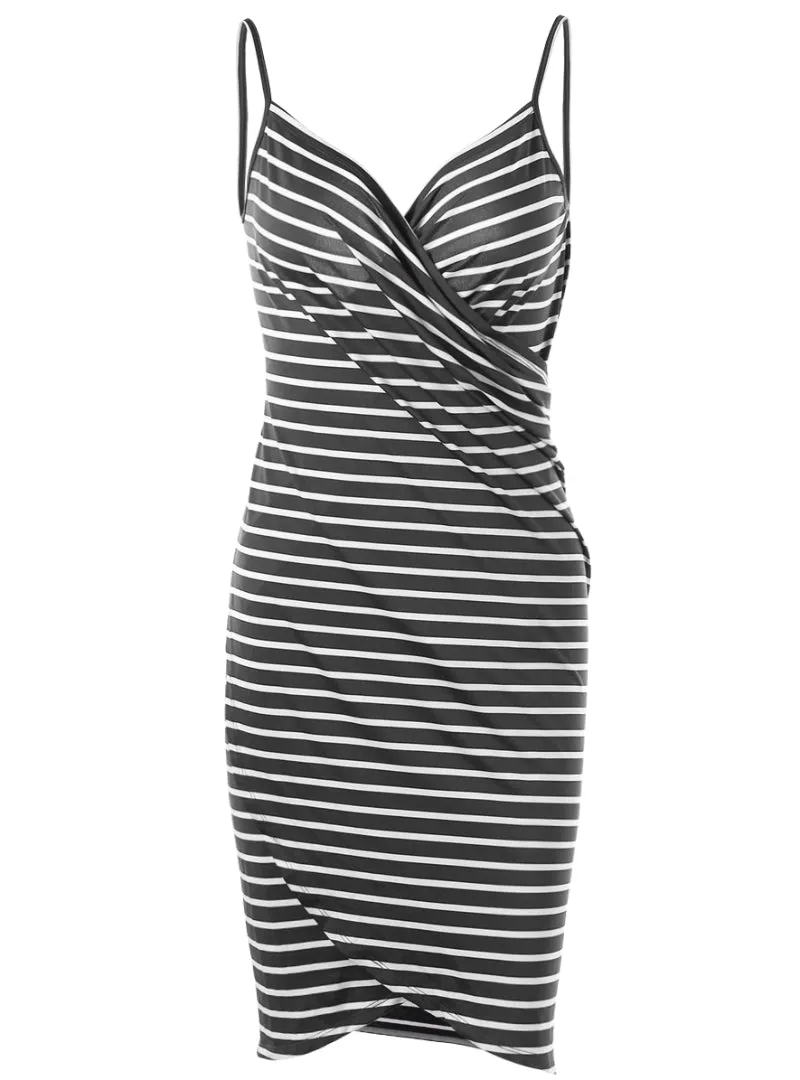 TastyHottie - Striped Dress V-neck Spaghetti Strap Women Knee-length