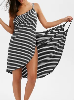 TastyHottie - Striped Dress V-neck Spaghetti Strap Women Knee-length