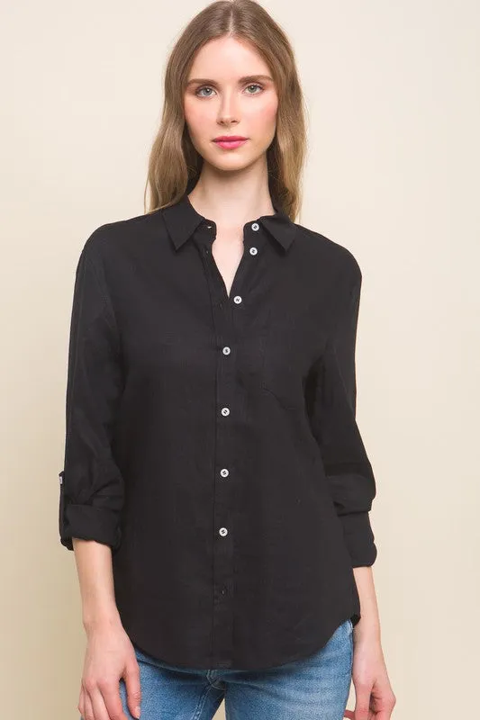 The Cary Linen top-Black