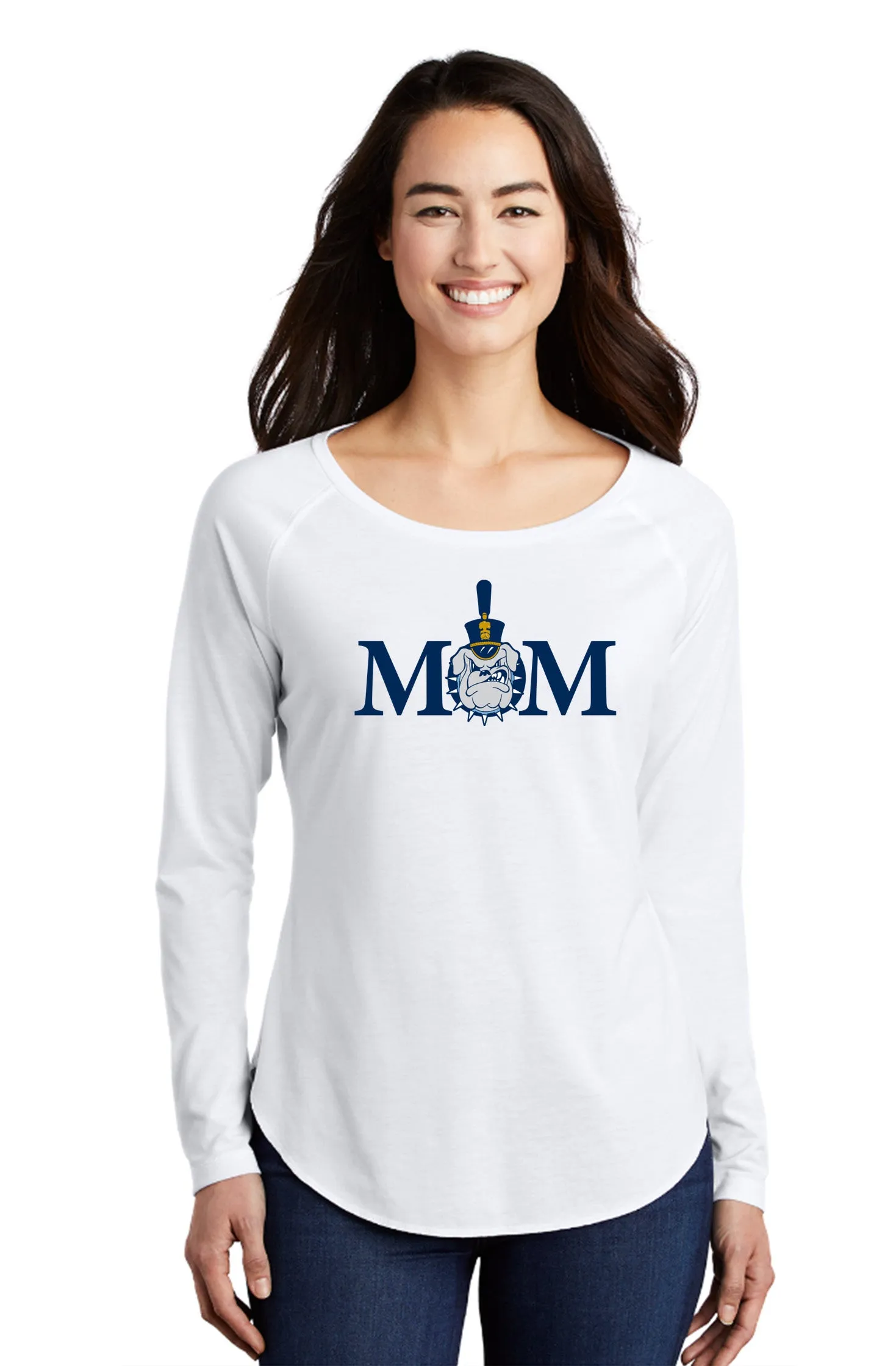 The Citadel, Mom & Spike Ladies Long Sleeve Tri-Blend Wicking Scoop Neck Raglan Tee Shirt
