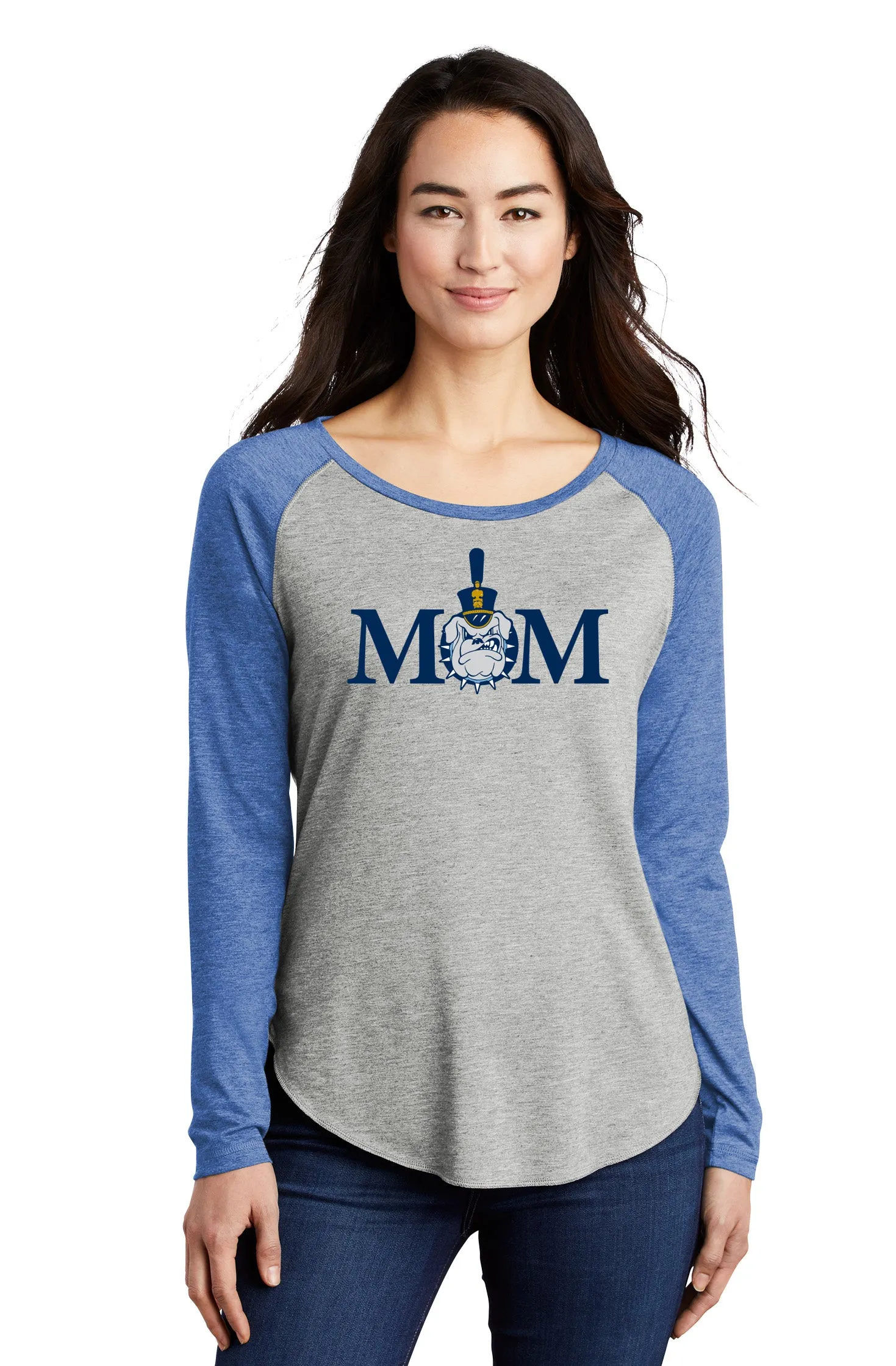 The Citadel, Mom & Spike Ladies Long Sleeve Tri-Blend Wicking Scoop Neck Raglan Tee Shirt