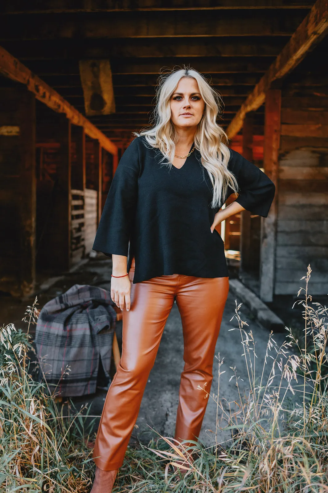 The Josie Vegan Leather Pant - Camel