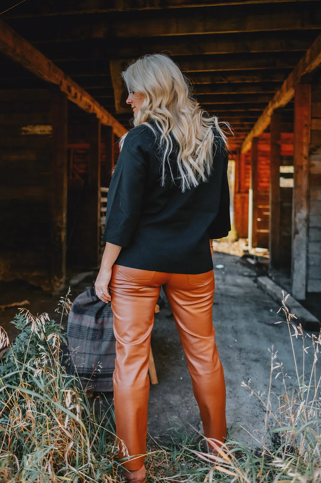 The Josie Vegan Leather Pant - Camel