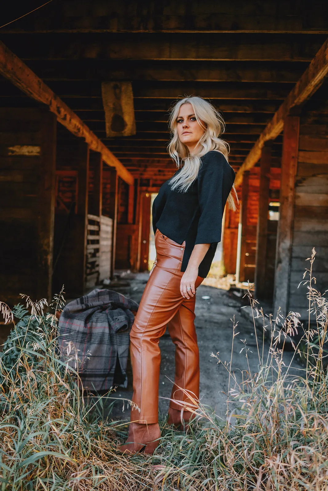 The Josie Vegan Leather Pant - Camel