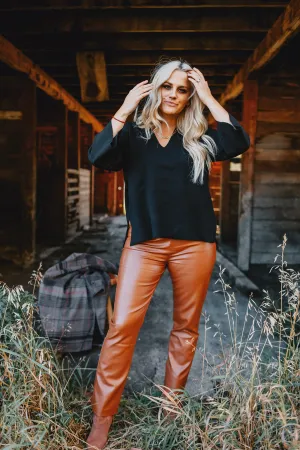 The Josie Vegan Leather Pant - Camel