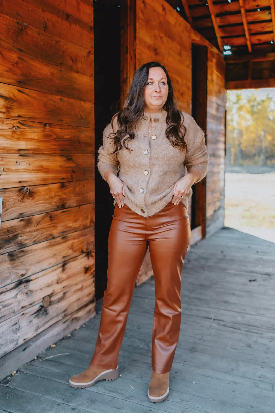 The Josie Vegan Leather Pant - Camel