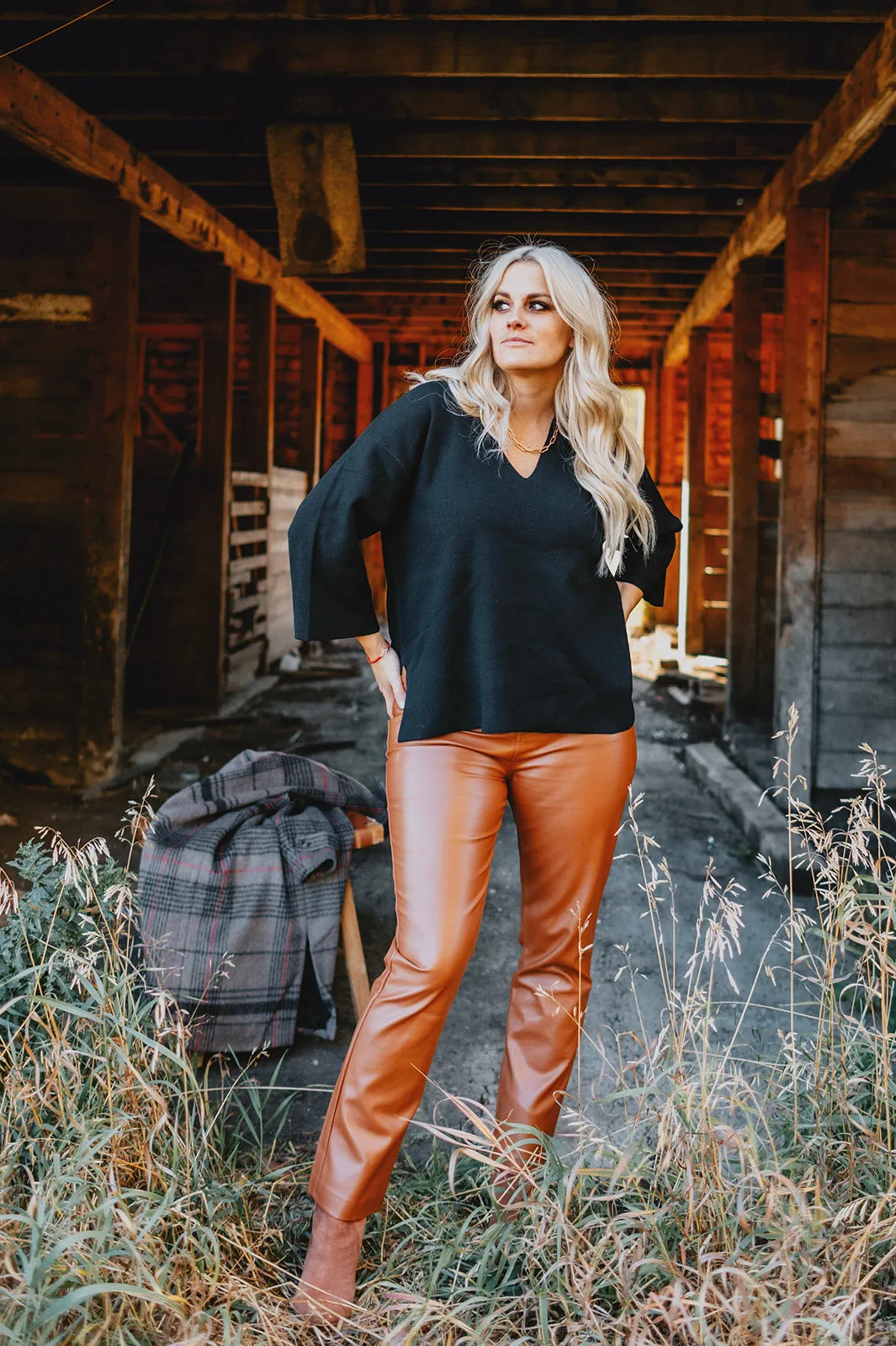 The Josie Vegan Leather Pant - Camel
