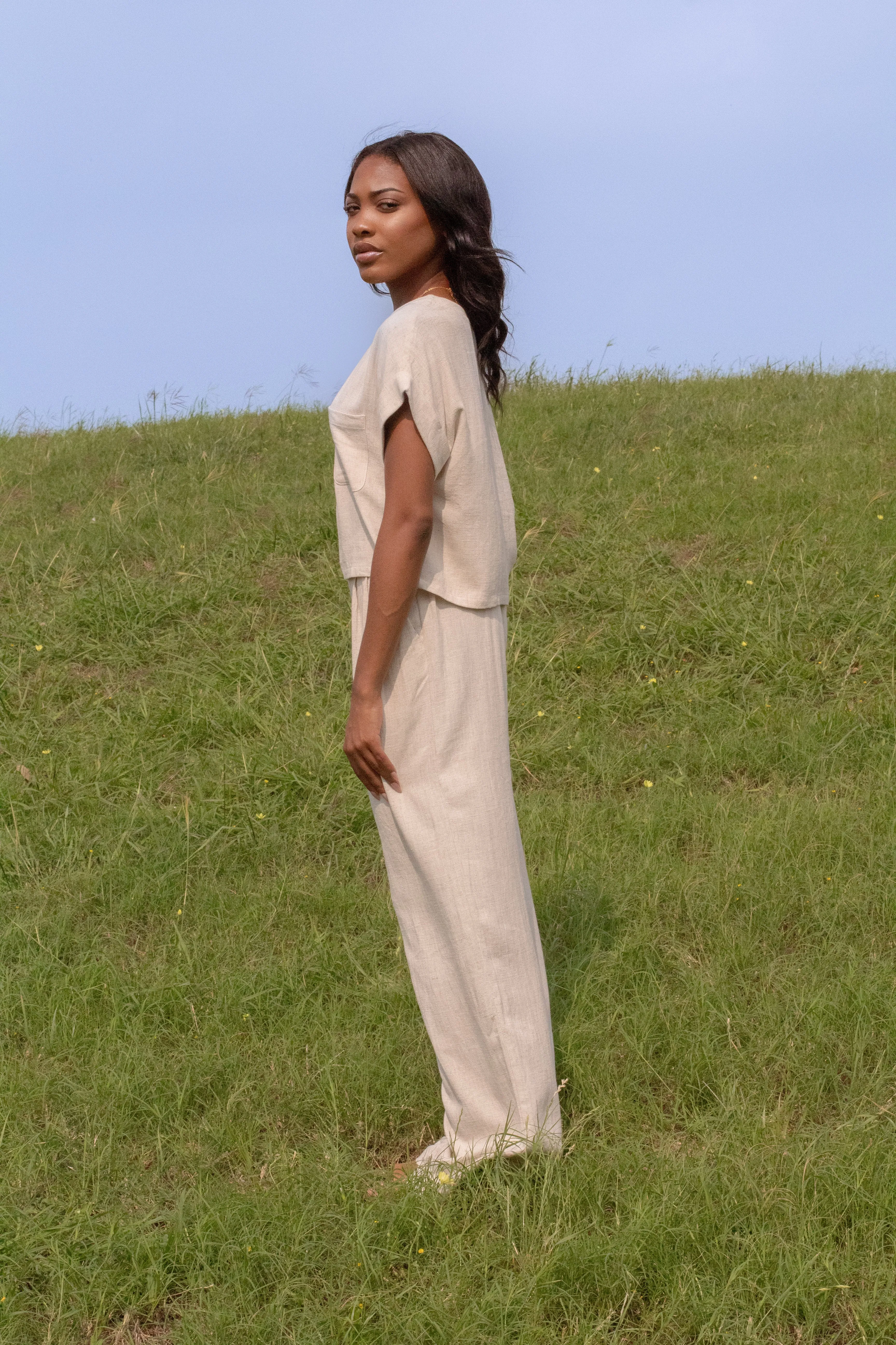 The Linen Tee Crop (Oatmeal)