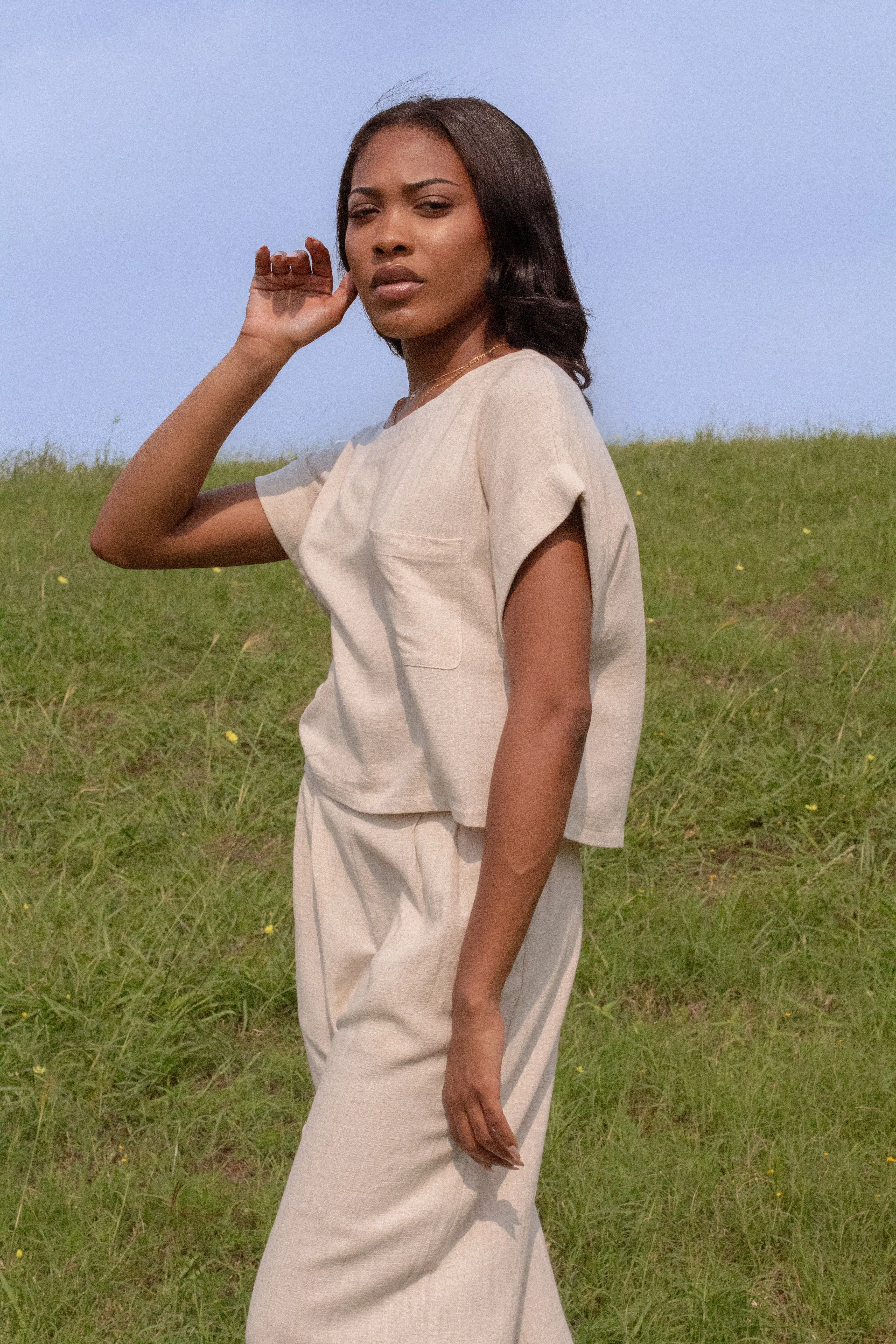 The Linen Tee Crop (Oatmeal)