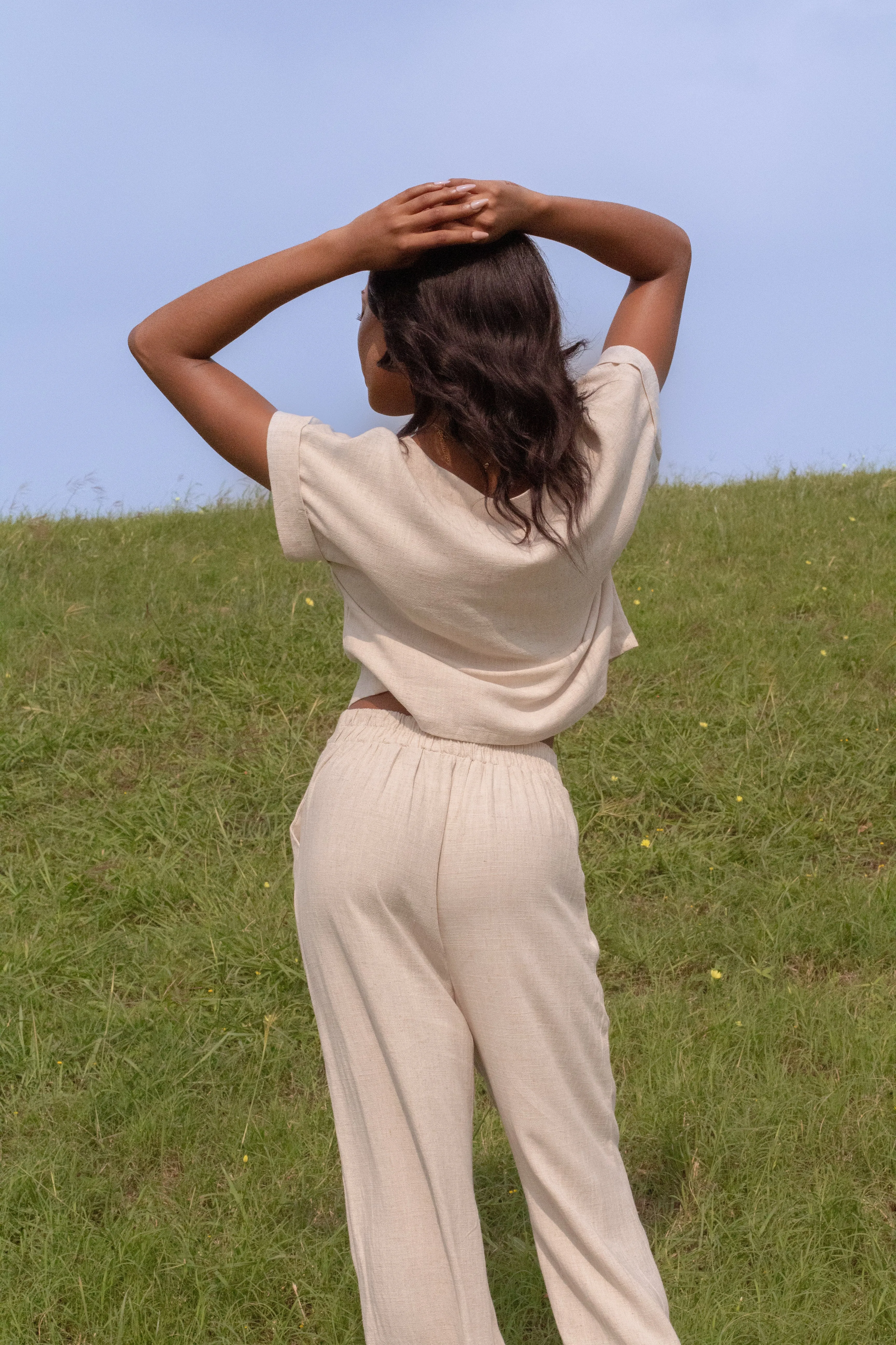 The Linen Tee Crop (Oatmeal)