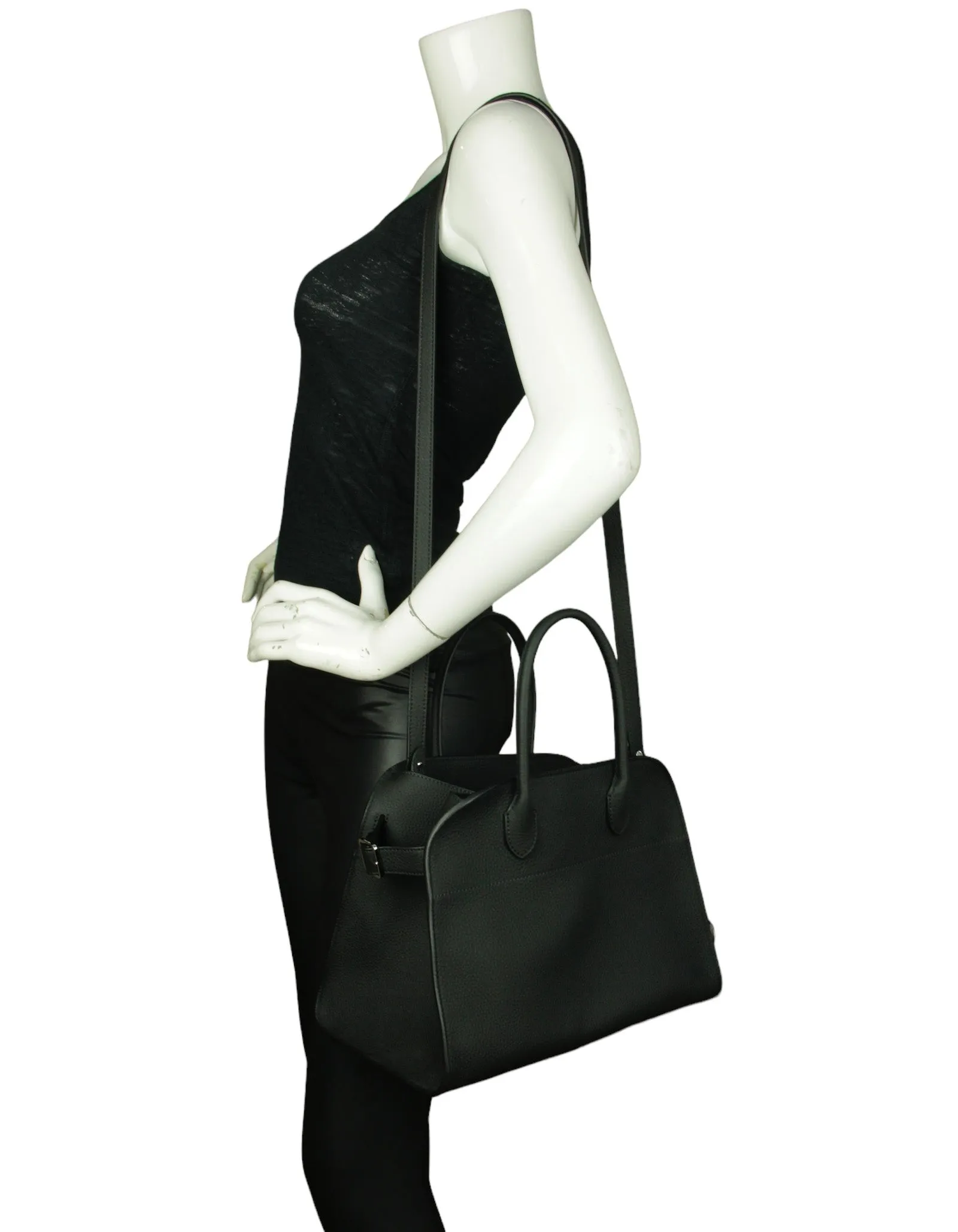 The Row Black Leather Soft Margaux 12 Bag