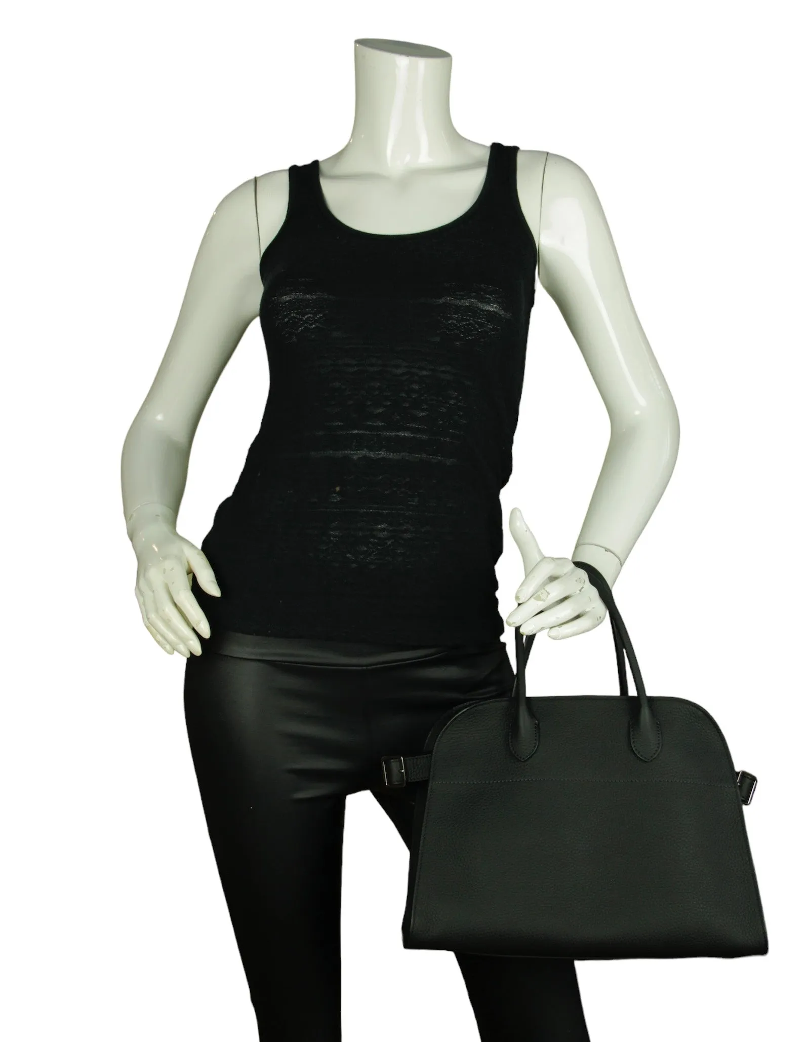 The Row Black Leather Soft Margaux 12 Bag