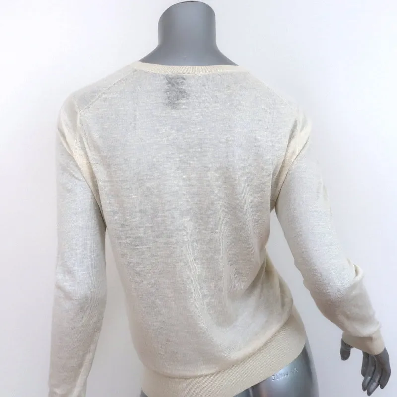 Theory Argyle Intarsia Sweater Ivory Linen-Blend Size Petite Crewneck Pullover