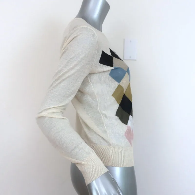 Theory Argyle Intarsia Sweater Ivory Linen-Blend Size Petite Crewneck Pullover