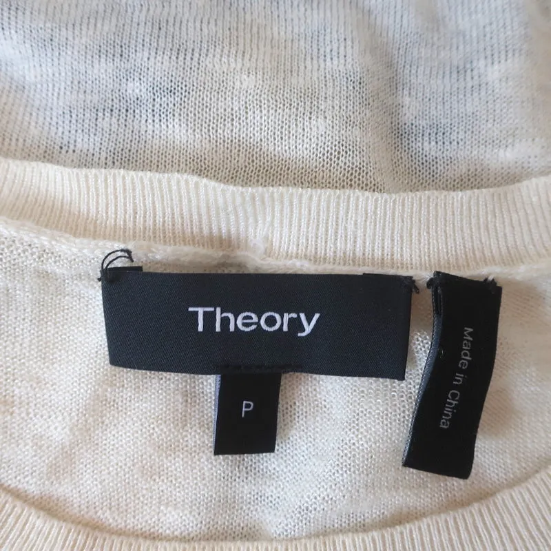 Theory Argyle Intarsia Sweater Ivory Linen-Blend Size Petite Crewneck Pullover