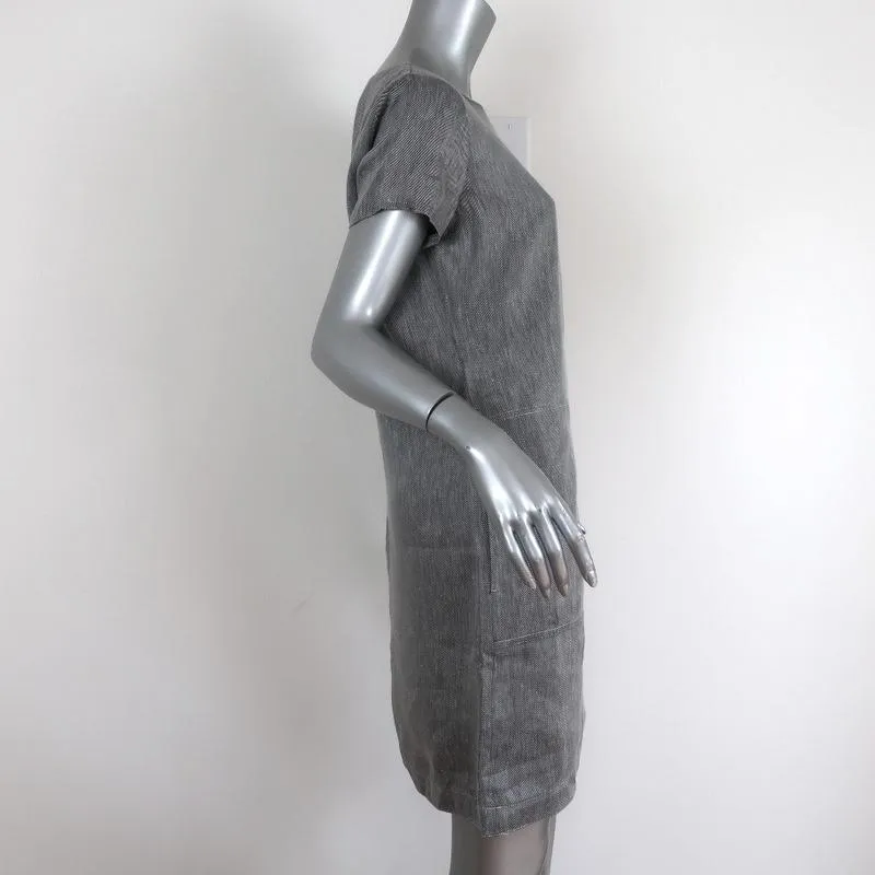Theory Structured Twill Dress Gray Linen-Blend Size Small Short Sleeve Shift