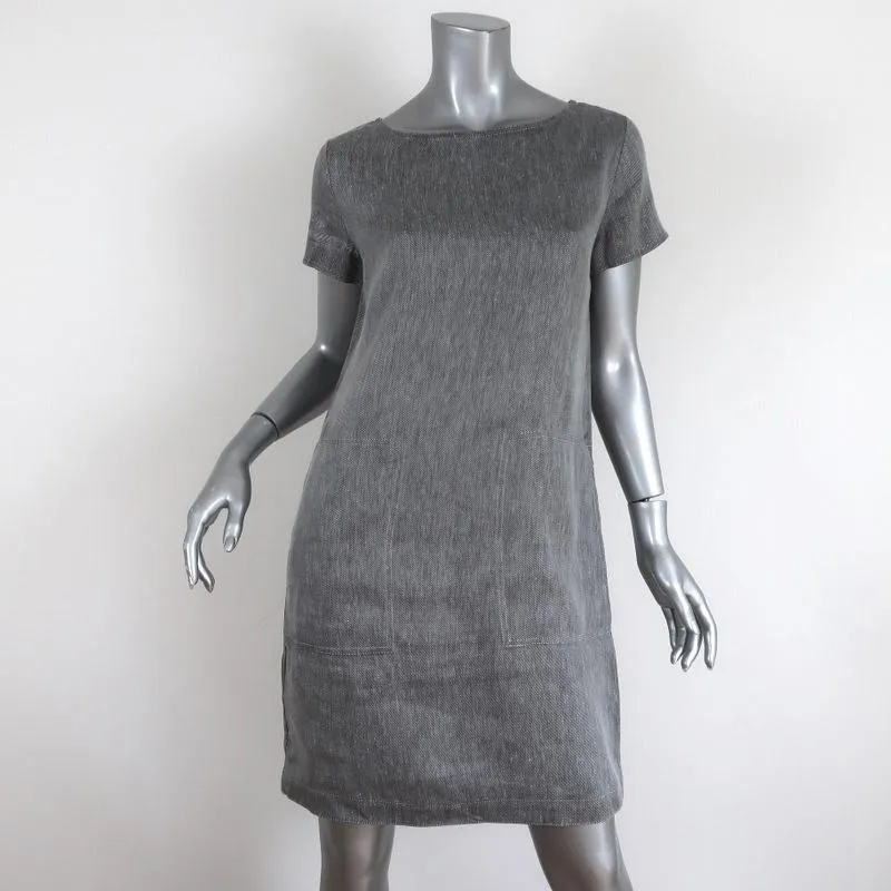 Theory Structured Twill Dress Gray Linen-Blend Size Small Short Sleeve Shift