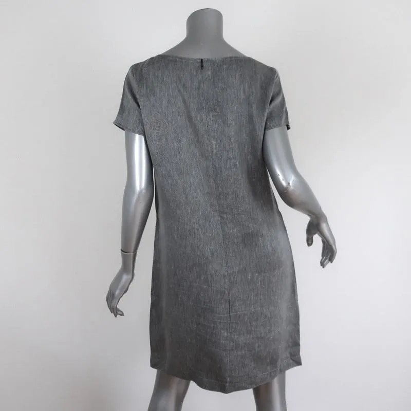 Theory Structured Twill Dress Gray Linen-Blend Size Small Short Sleeve Shift