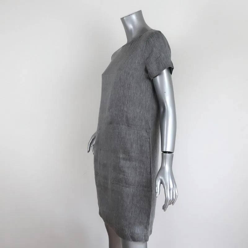 Theory Structured Twill Dress Gray Linen-Blend Size Small Short Sleeve Shift