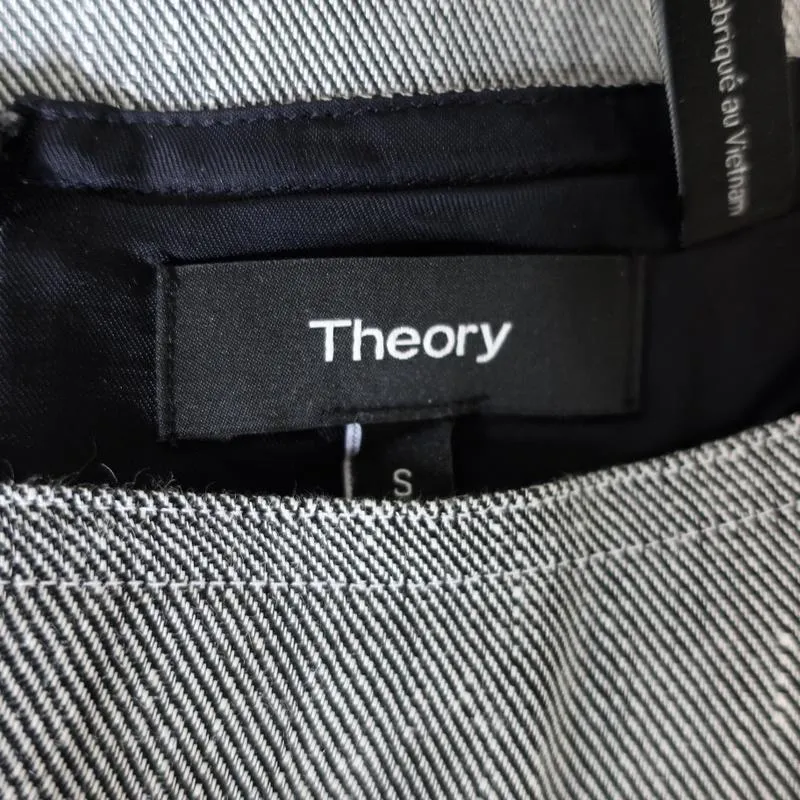 Theory Structured Twill Dress Gray Linen-Blend Size Small Short Sleeve Shift