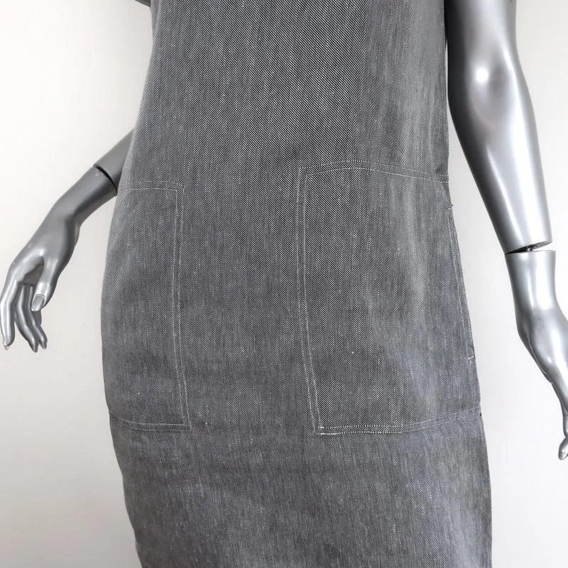 Theory Structured Twill Dress Gray Linen-Blend Size Small Short Sleeve Shift