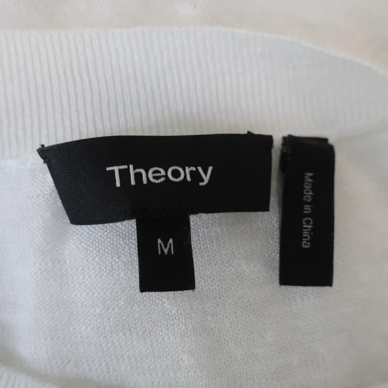 Theory Sweater Karenia Sag Harbor White Linen Blend Size Medium Pullover Top