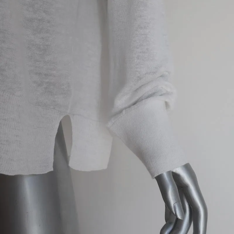 Theory Sweater Karenia Sag Harbor White Linen Blend Size Medium Pullover Top