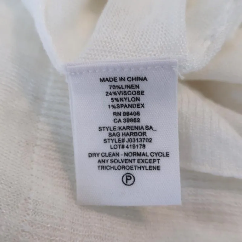 Theory Sweater Karenia Sag Harbor White Linen Blend Size Medium Pullover Top
