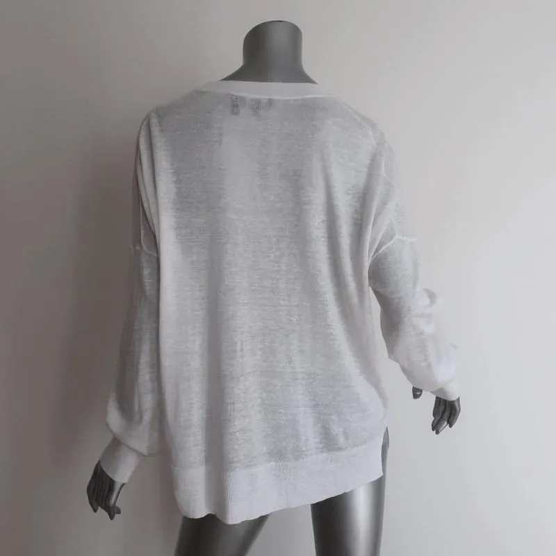 Theory Sweater Karenia Sag Harbor White Linen Blend Size Medium Pullover Top