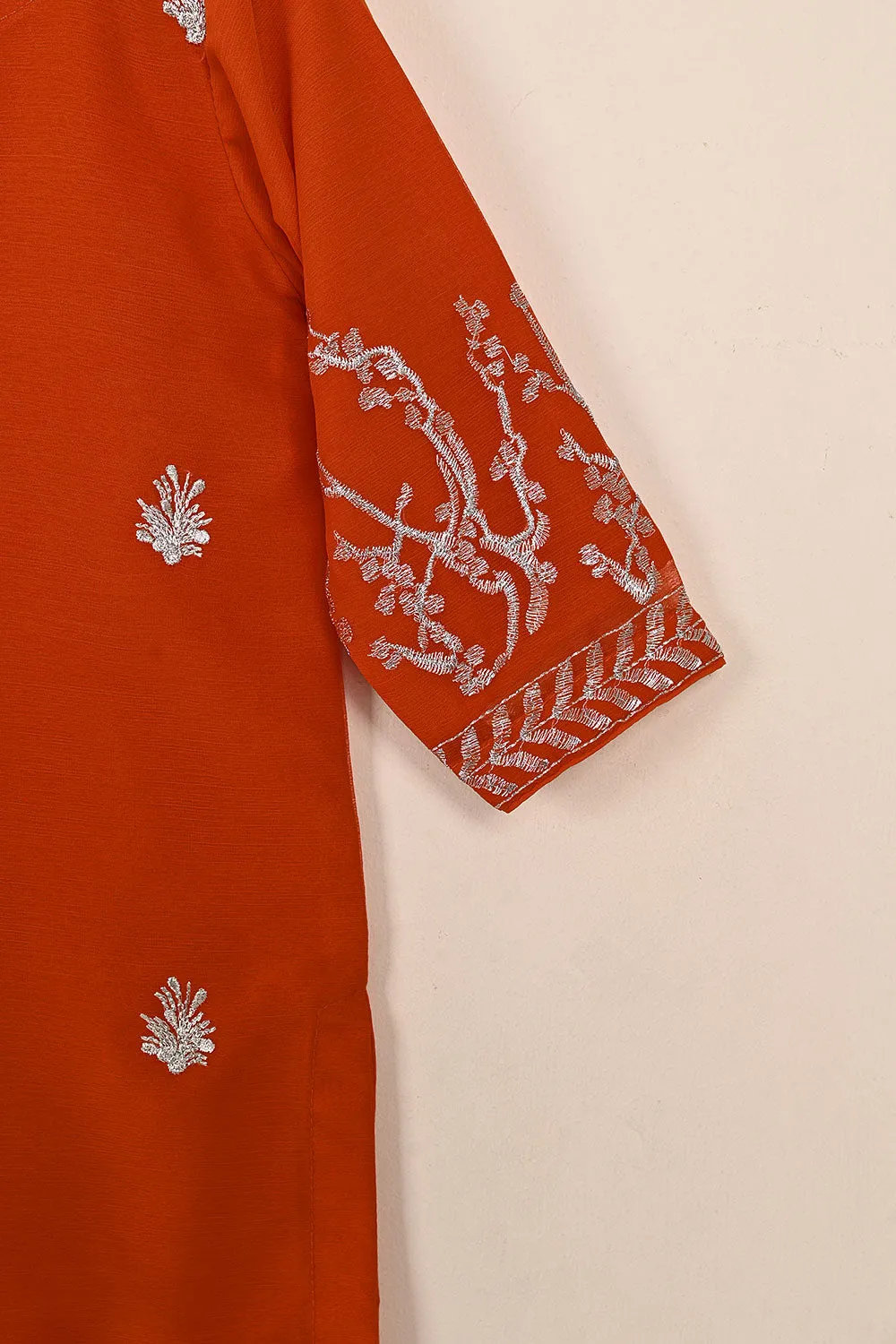 TKF-145-Orange - Kids 3Pc Chiffon Embroidered Formal Dress