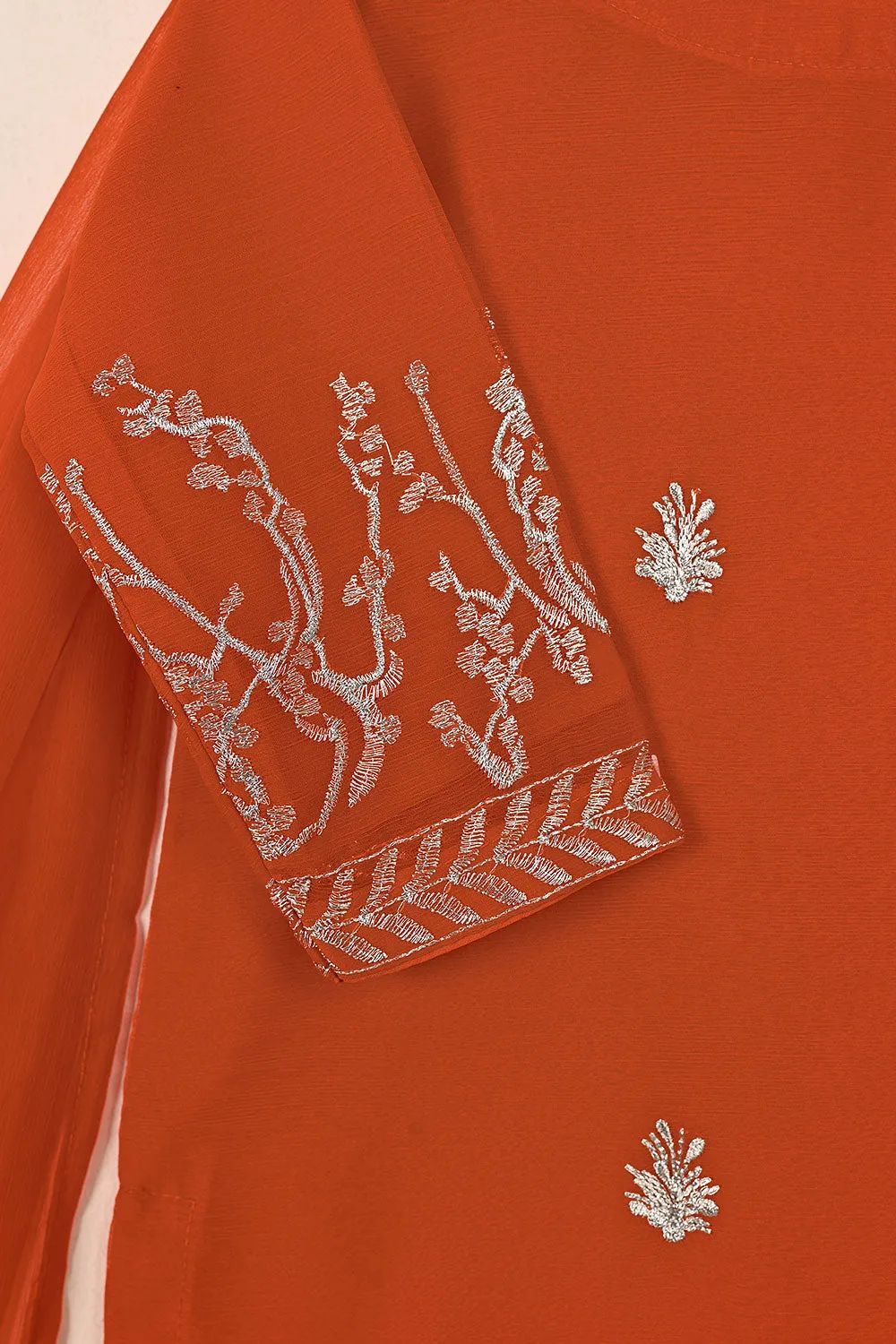 TKF-145-Orange - Kids 3Pc Chiffon Embroidered Formal Dress