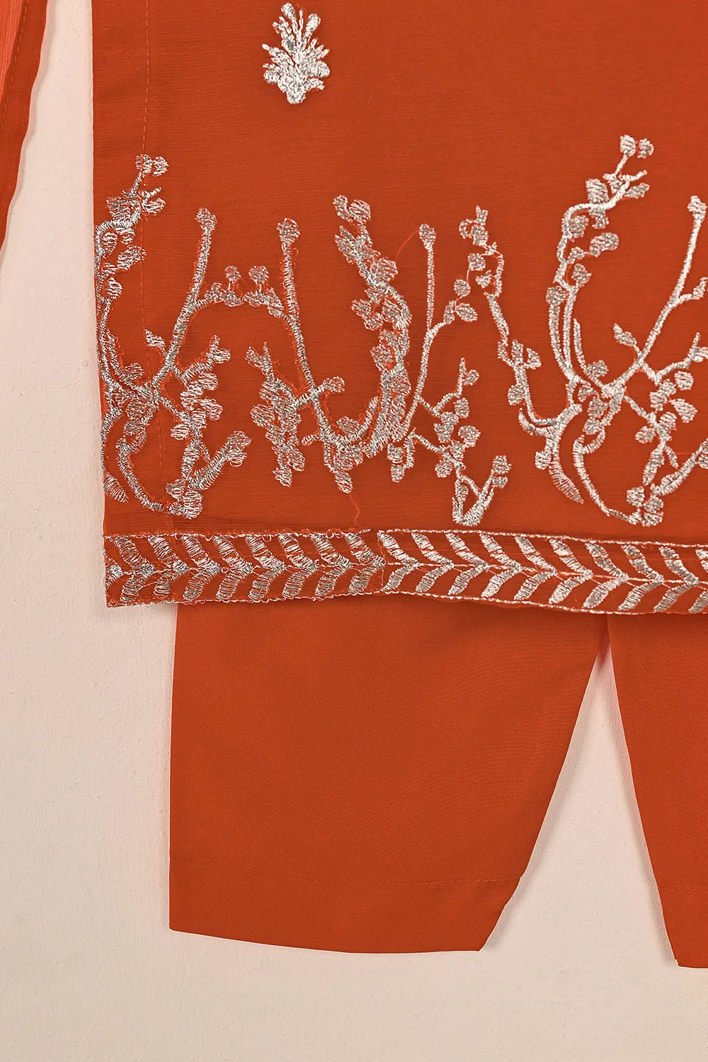 TKF-145-Orange - Kids 3Pc Chiffon Embroidered Formal Dress