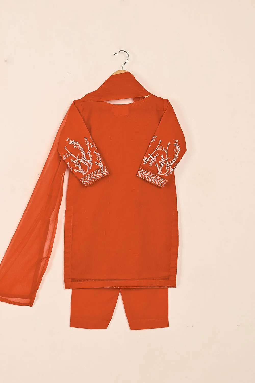 TKF-145-Orange - Kids 3Pc Chiffon Embroidered Formal Dress