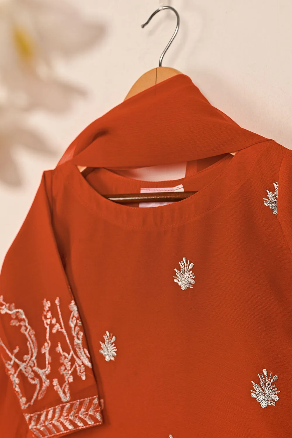 TKF-145-Orange - Kids 3Pc Chiffon Embroidered Formal Dress