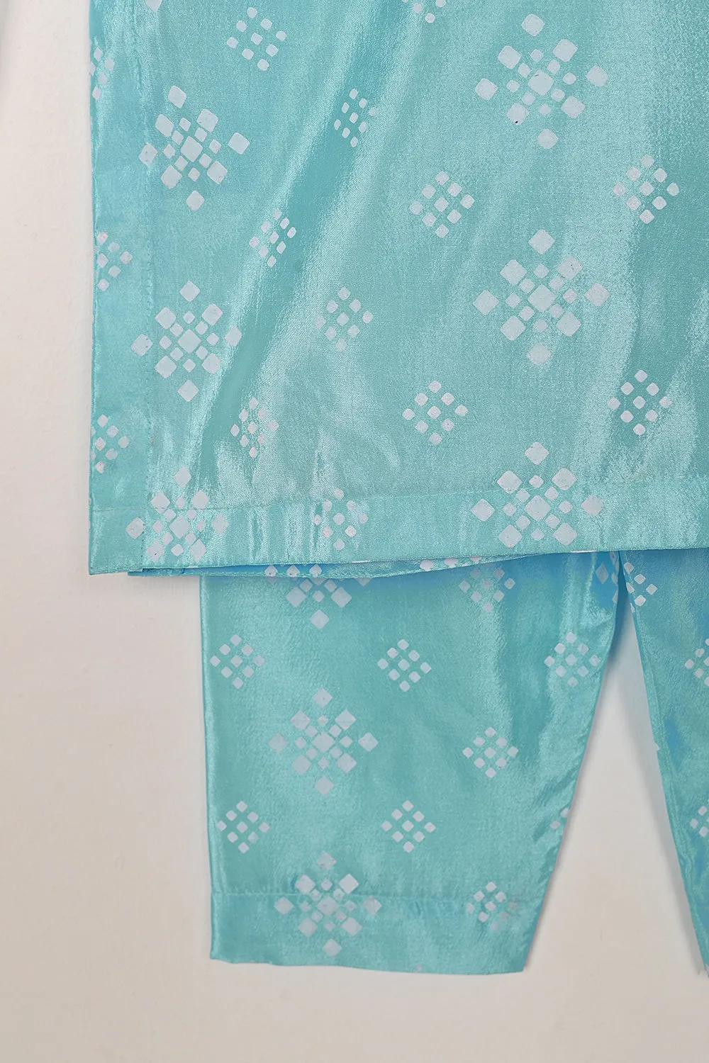 TKF-253-Sky Blue - Kids 3Pc Ready to Wear Silk Printed Dress