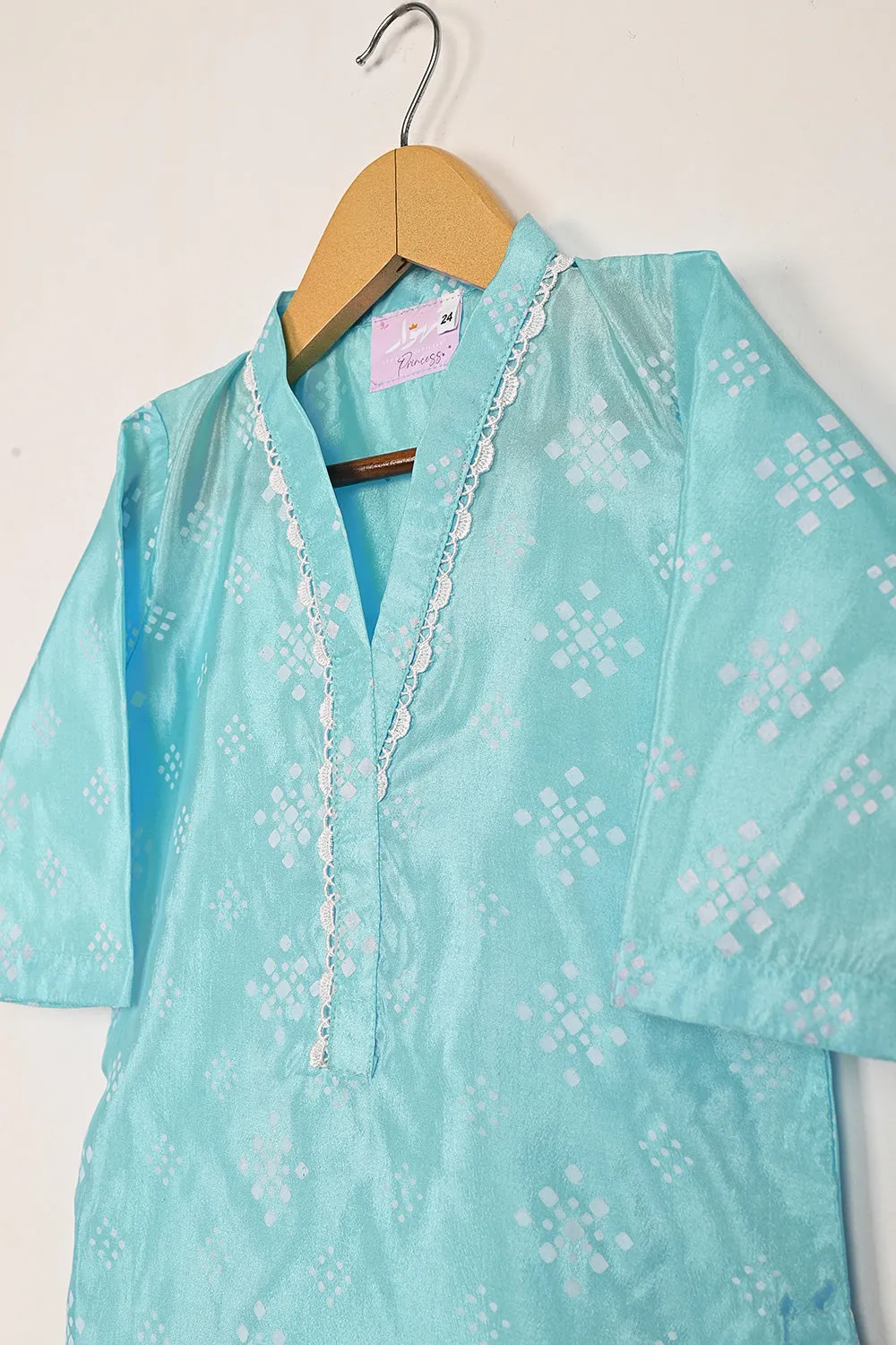 TKF-253-Sky Blue - Kids 3Pc Ready to Wear Silk Printed Dress