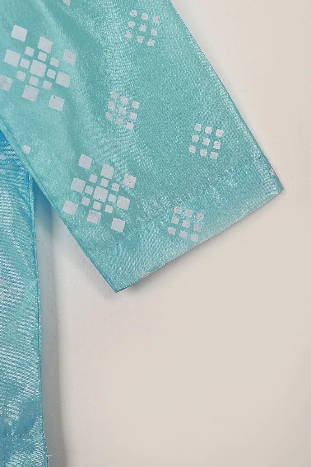 TKF-253-Sky Blue - Kids 3Pc Ready to Wear Silk Printed Dress