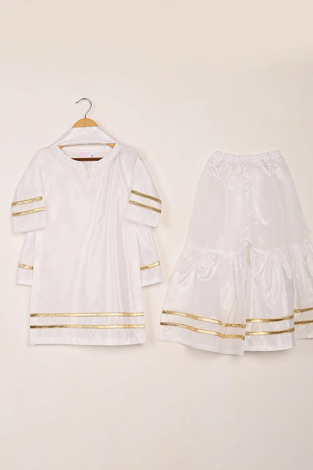TKF-259-White - Kids 3Pc Ready to Wear Silk Formal Gharara Dress