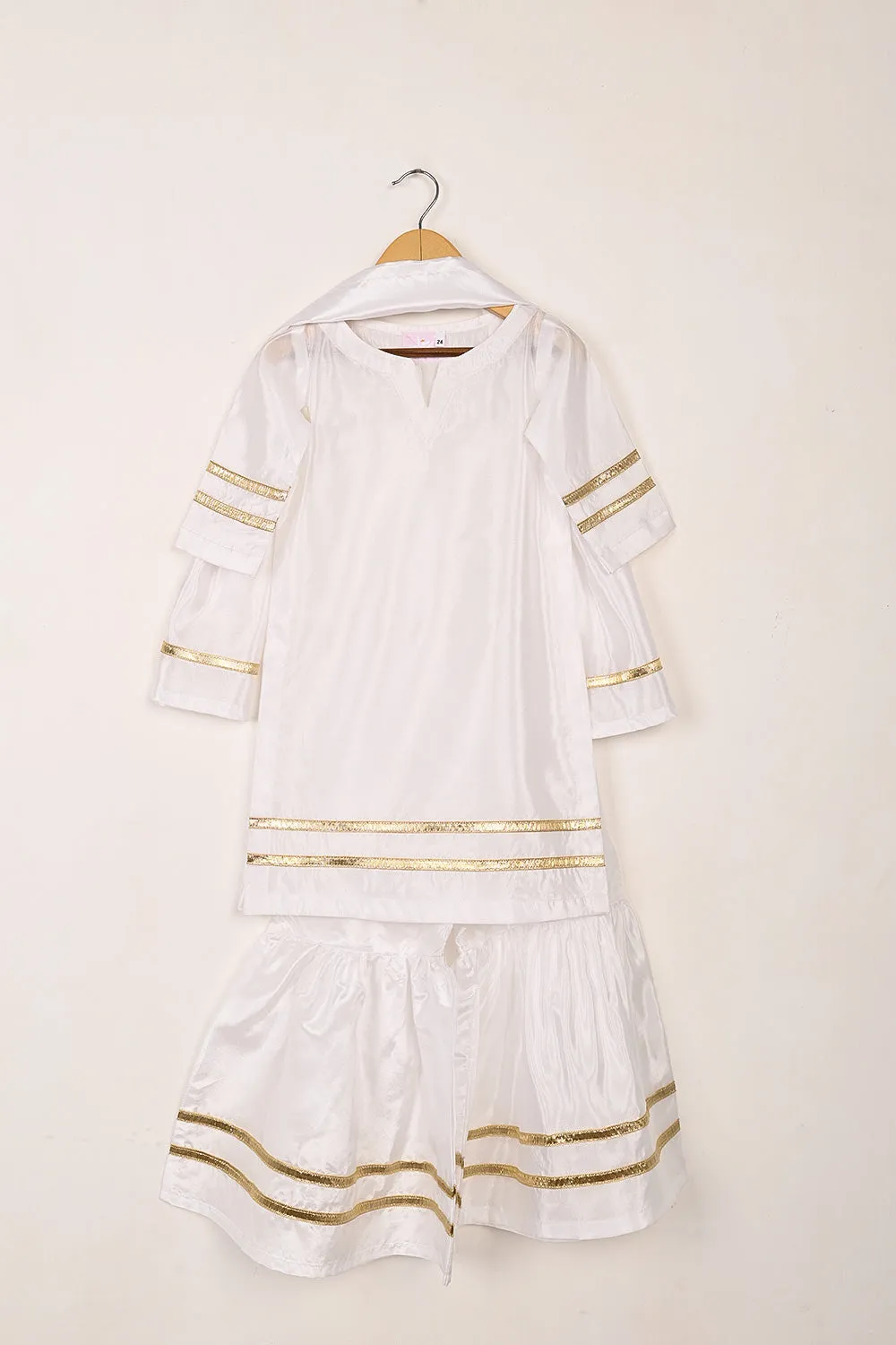 TKF-259-White - Kids 3Pc Ready to Wear Silk Formal Gharara Dress