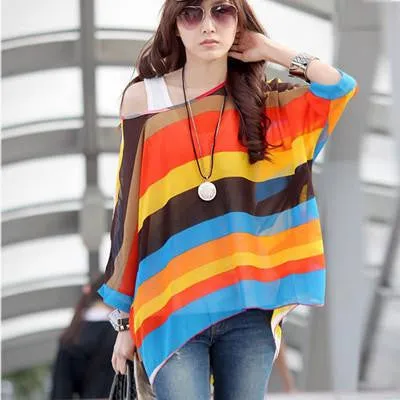 Tops Plus Size Women Clothing Style Batwing Sleeve Women Blouses Floral Print Women's Chiffon Shirts