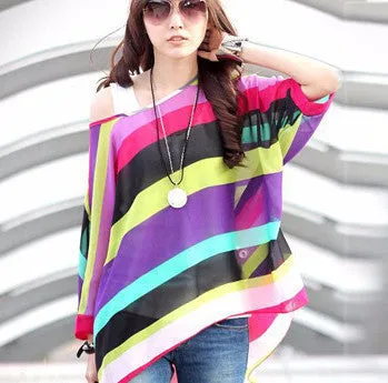 Tops Plus Size Women Clothing Style Batwing Sleeve Women Blouses Floral Print Women's Chiffon Shirts