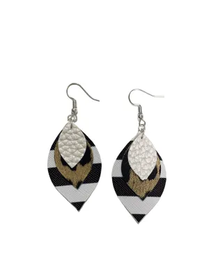 Triple Layer Stripes-Animal Print-White Leather Earrings