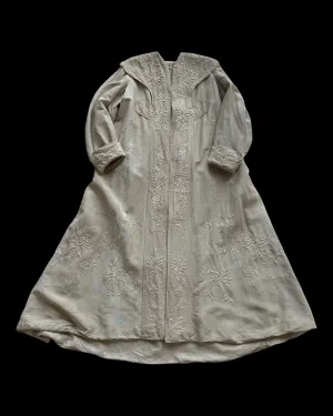 Turn Of The Century Edwardian Ecru Linen & Silk Densely Embroidered Coat