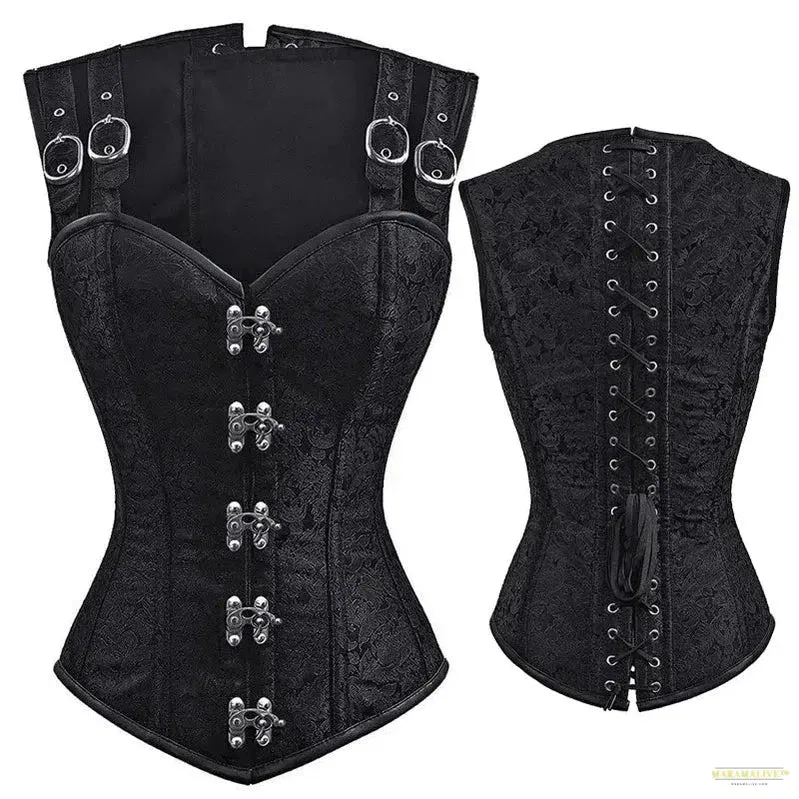 Unique Steampunk Corset Bustier Top - Sleek Gothic Leather Overbust - Vintage Victorian Style Shapewear