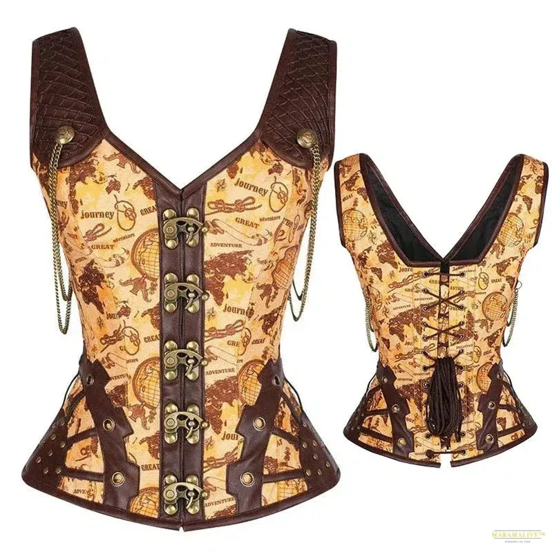 Unique Steampunk Corset Bustier Top - Sleek Gothic Leather Overbust - Vintage Victorian Style Shapewear