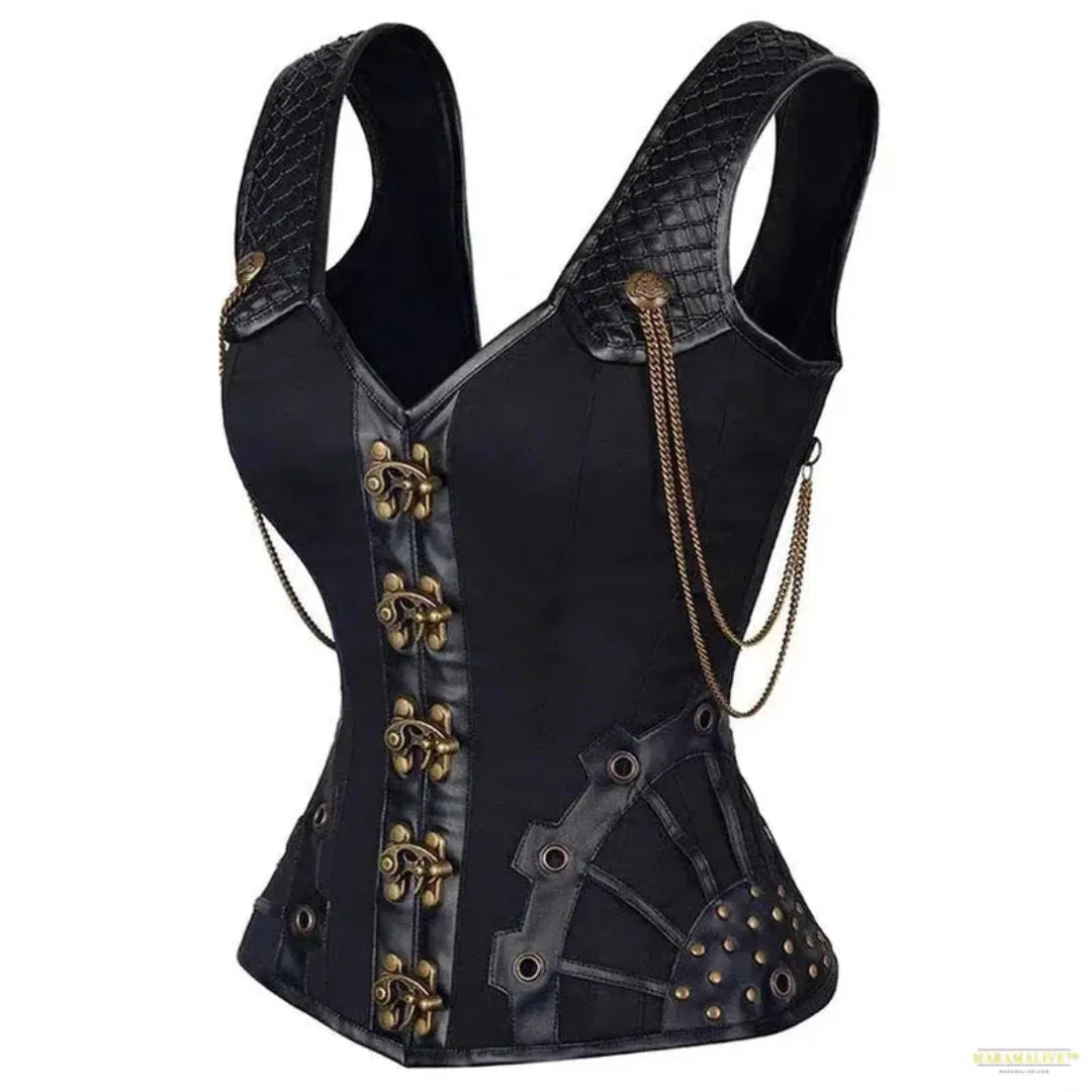 Unique Steampunk Corset Bustier Top - Sleek Gothic Leather Overbust - Vintage Victorian Style Shapewear