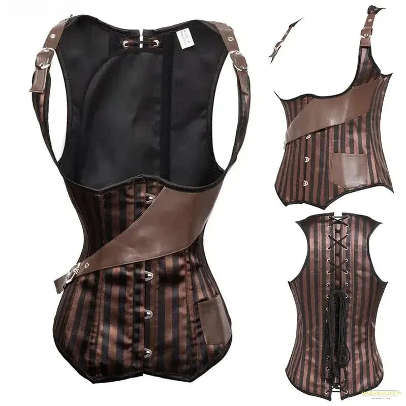 Unique Steampunk Corset Bustier Top - Sleek Gothic Leather Overbust - Vintage Victorian Style Shapewear
