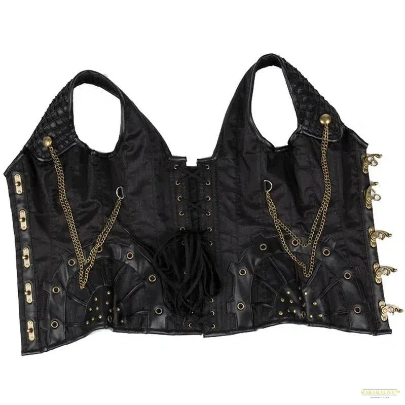 Unique Steampunk Corset Bustier Top - Sleek Gothic Leather Overbust - Vintage Victorian Style Shapewear