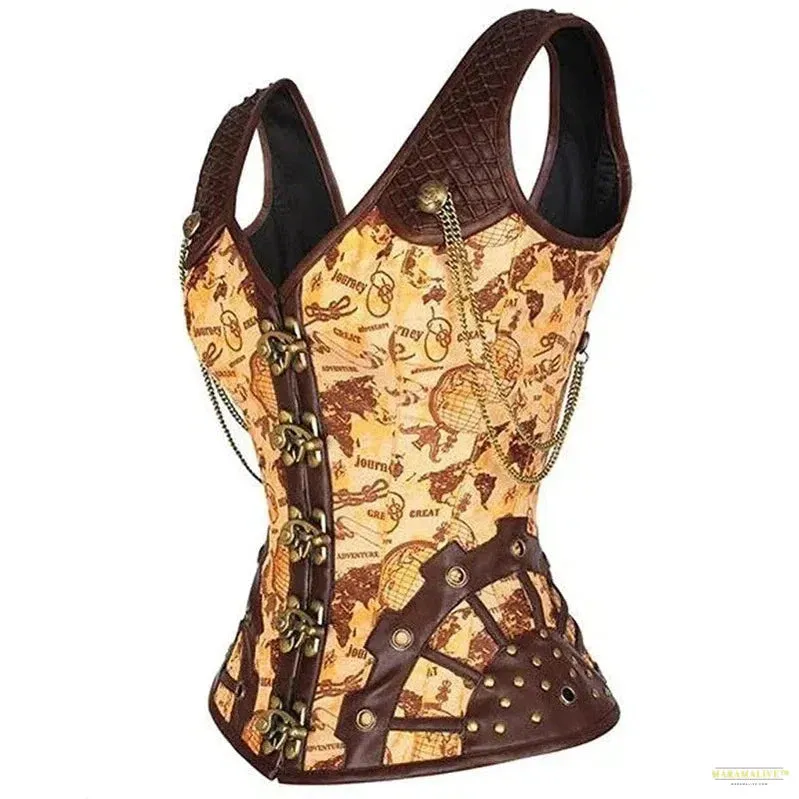 Unique Steampunk Corset Bustier Top - Sleek Gothic Leather Overbust - Vintage Victorian Style Shapewear